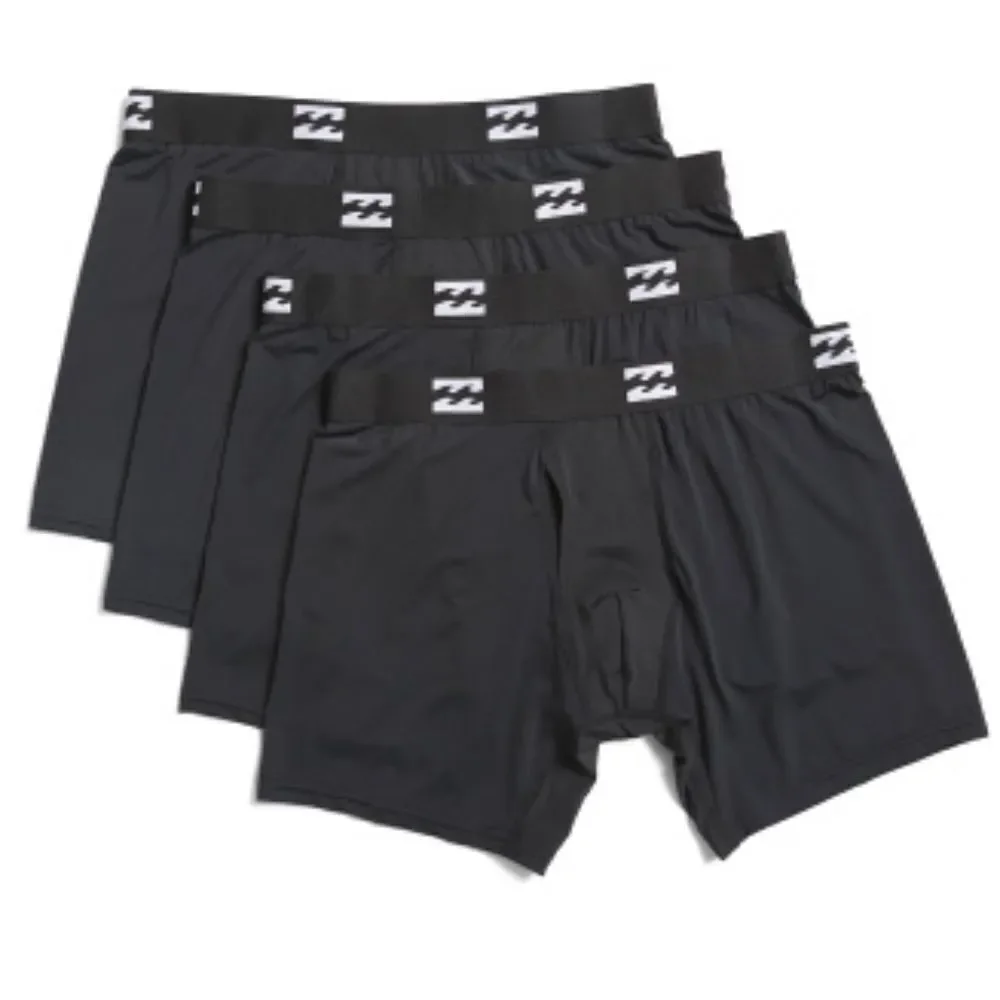 Billabong Black White Performance Nylon Fly Front Boxer Briefs Pack of 4